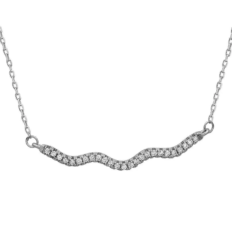 Necklaces and pendants with diamond pendants for a luxurious sparkling effect-Sterling Silver CZ Wavy Bar Necklace