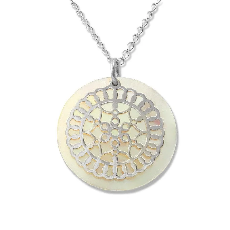 Best necklaces and pendants with matching earrings for a coordinated, elegant look-Sterling Silver Designed Circle MOP Disc Necklace