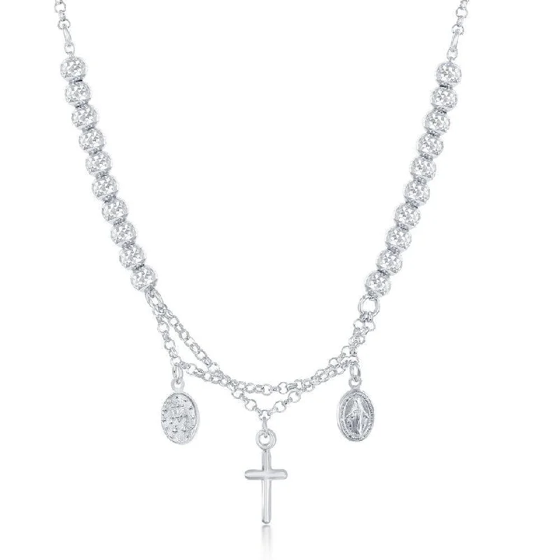 Best necklaces and pendants with crystal accents for a sparkling and elegant style-Sterling Silver Diamond Cut Cross and Medal Necklace