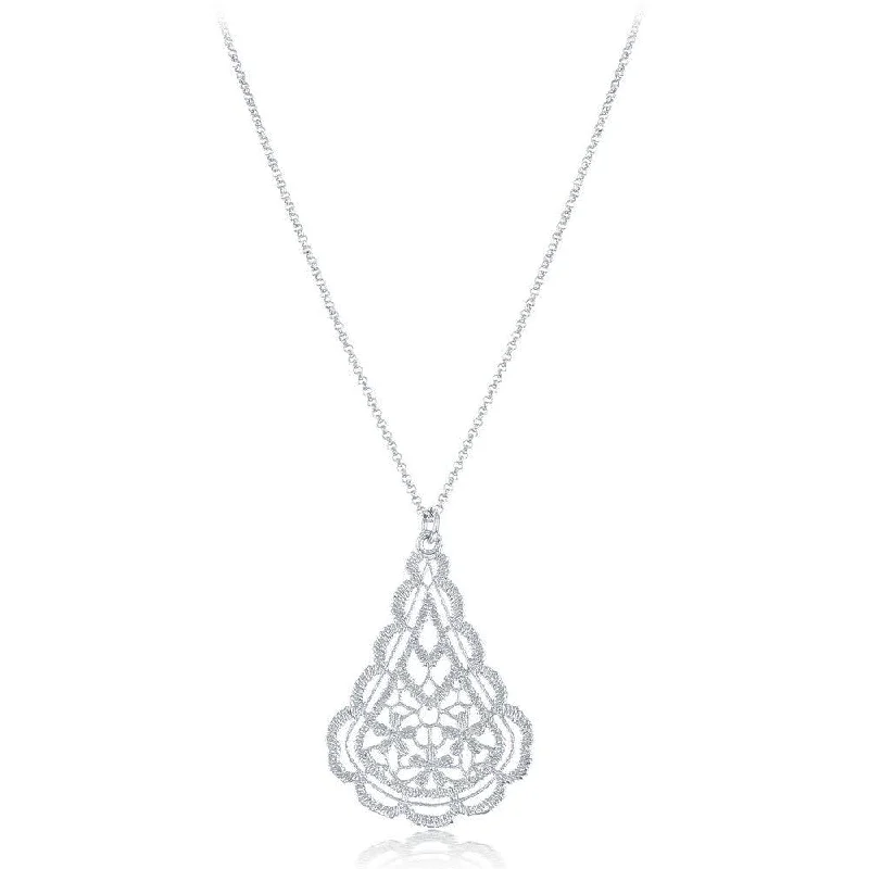 Trendy necklaces and pendants with geometric shapes for a modern aesthetic-Sterling Silver Diamond Cut Flat Teardrop Necklace