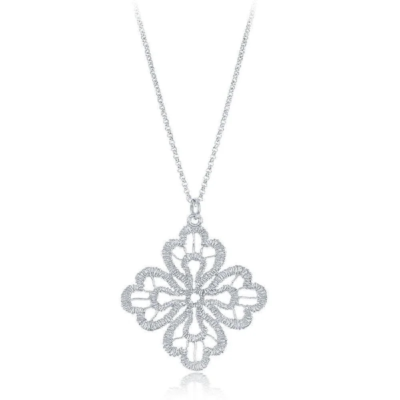 Personalized necklaces and pendants with name engravings for a custom touch-Sterling Silver Diamond Cut Leaf Flower Necklace