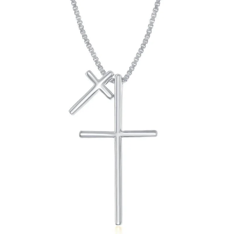 Stunning necklaces and pendants with turquoise and gold for a vibrant, earthy look-Sterling Silver Double Cross Design Necklace