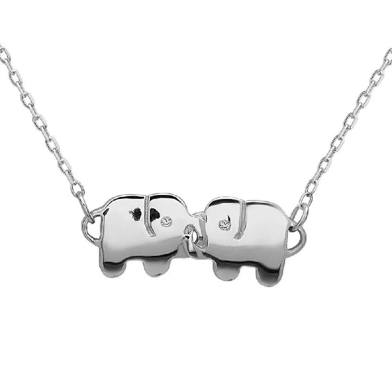 Necklaces and pendants with abstract shapes for a modern, creative appearance-Sterling Silver Double Elephant CZ Necklace