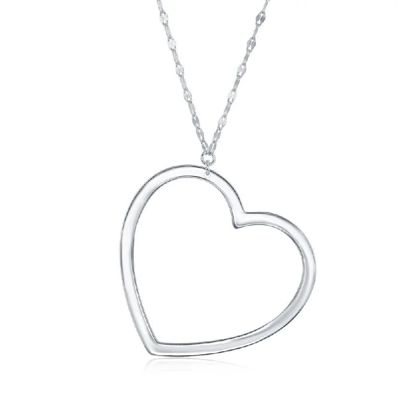 Best necklaces and pendants with black diamonds for an edgy, bold statement-Sterling Silver Flat Large Open Heart Necklace