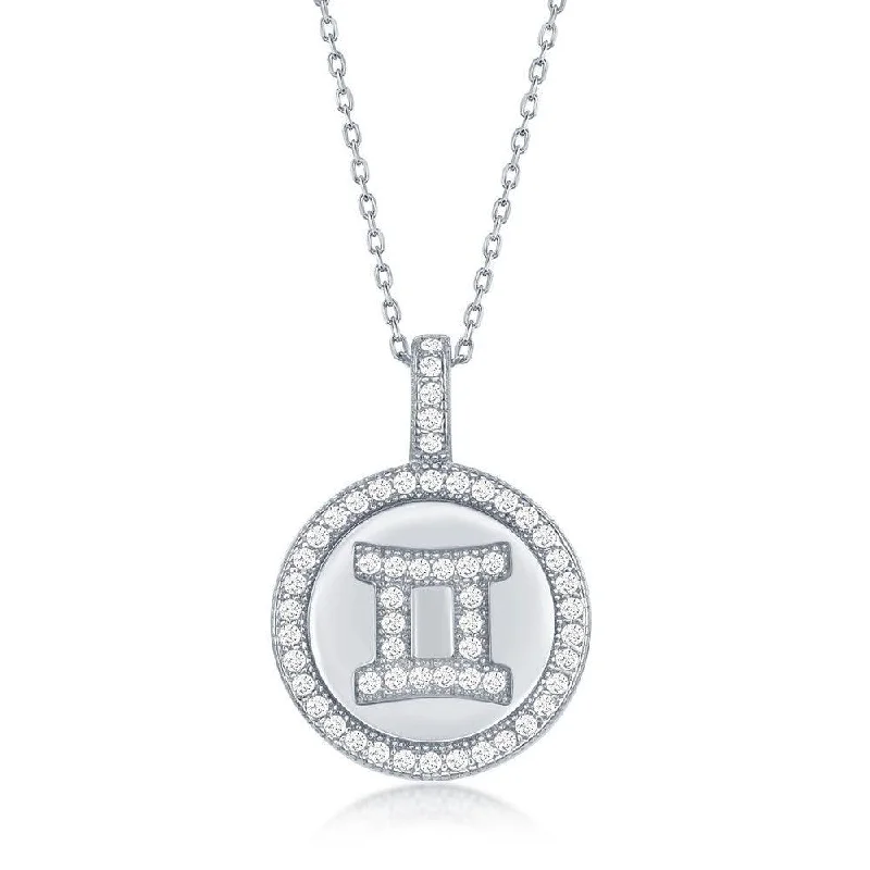 Stunning necklaces and pendants with ruby gemstones for a luxurious red hue-Sterling Silver Gemini Zodiac Disc Pendant Chain