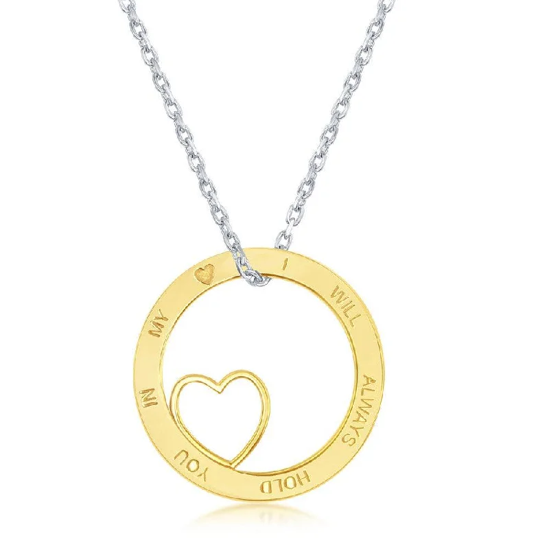 Stylish necklaces and pendants with diamonds for a glamorous and elegant look-Sterling Silver Gold Open Circle Heart Necklace