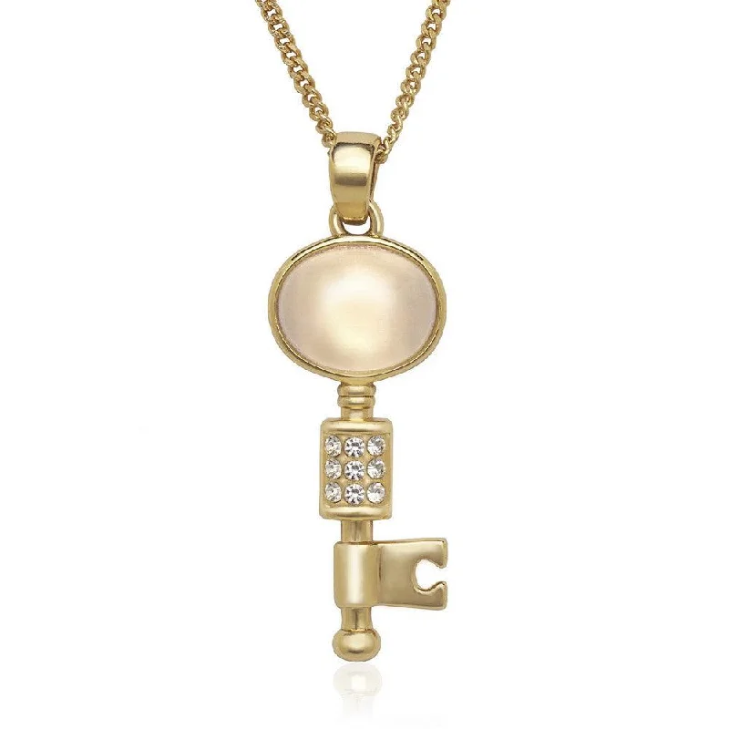 Elegant necklaces and pendants with diamond accents for added sparkle-Sterling Silver Gold Plated Crystals Key Necklace