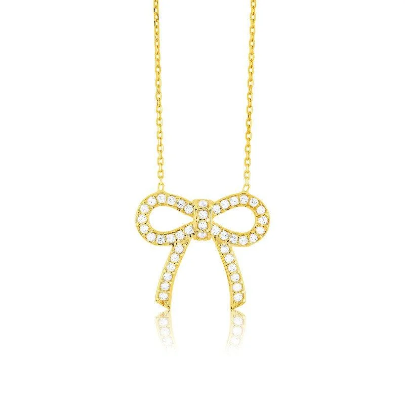 Best necklaces and pendants with intertwined designs for a symbol of unity-Sterling Silver Gold Plated CZ Bow Necklace