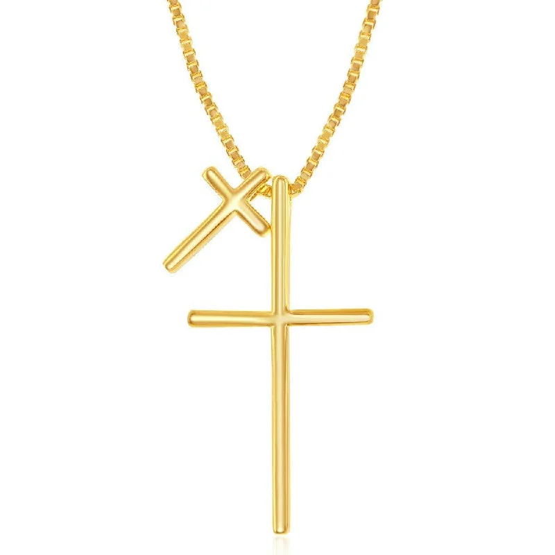 Beautiful necklaces and pendants with tree branch motifs for a nature-inspired design-Sterling Silver Gold Plated Double Cross Necklace