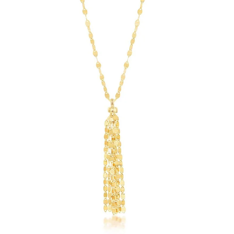 Beautiful necklaces and pendants with layered chains for a fashionable, chic look-Sterling Silver Gold Plated Mirror Chain with Tassel Necklace