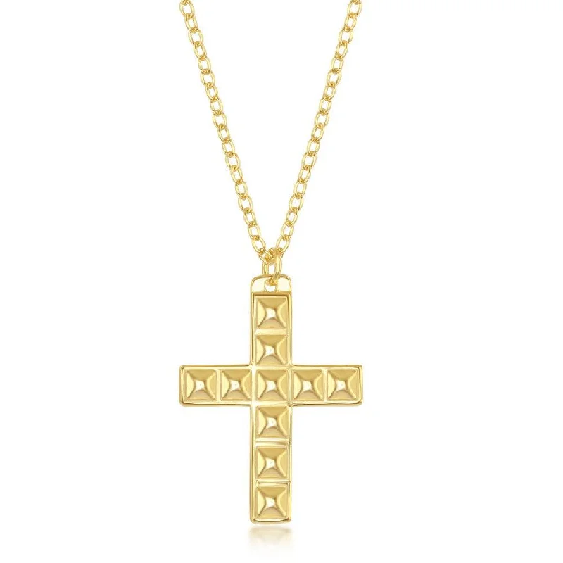 Best necklaces and pendants with seashell designs for a tropical, beachy vibe-Sterling Silver Gold Plated Studded Cross Necklace