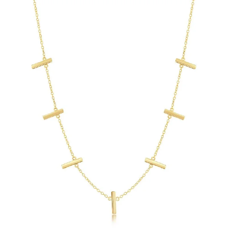 Best necklaces and pendants with opal gemstones for an iridescent glow-Sterling Silver Gold Plated Verticle Bars Necklace