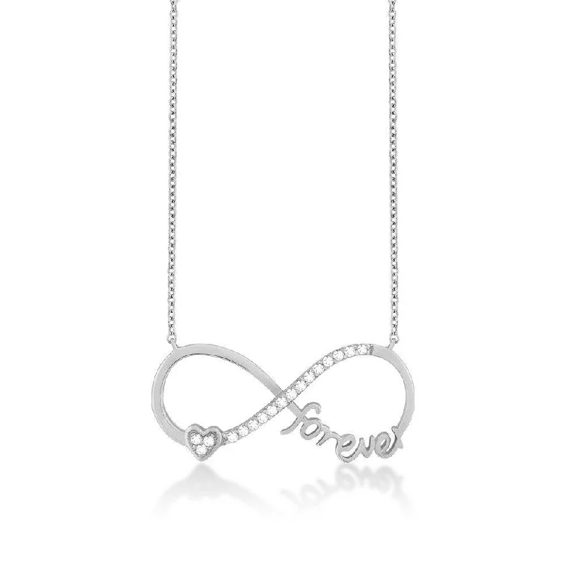 Necklaces and pendants with sun and moon motifs for a celestial-inspired design-Sterling Silver Heart "Forever" Infinity CZ Necklace