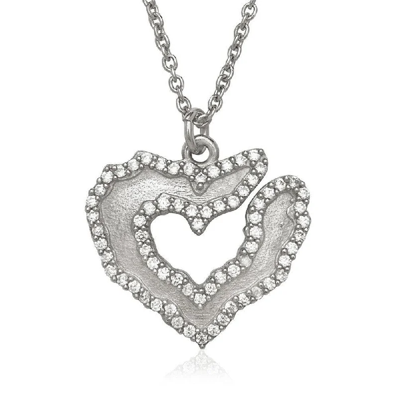 Stylish necklaces and pendants with diamonds for a glamorous and elegant look-Sterling Silver Heart with CZ Border Necklace