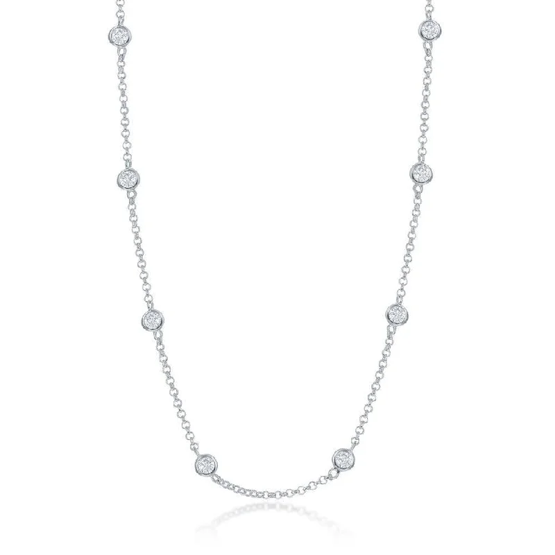 Best necklaces and pendants with black diamonds for an edgy, bold statement-Sterling Silver Linked Round CZ Necklace