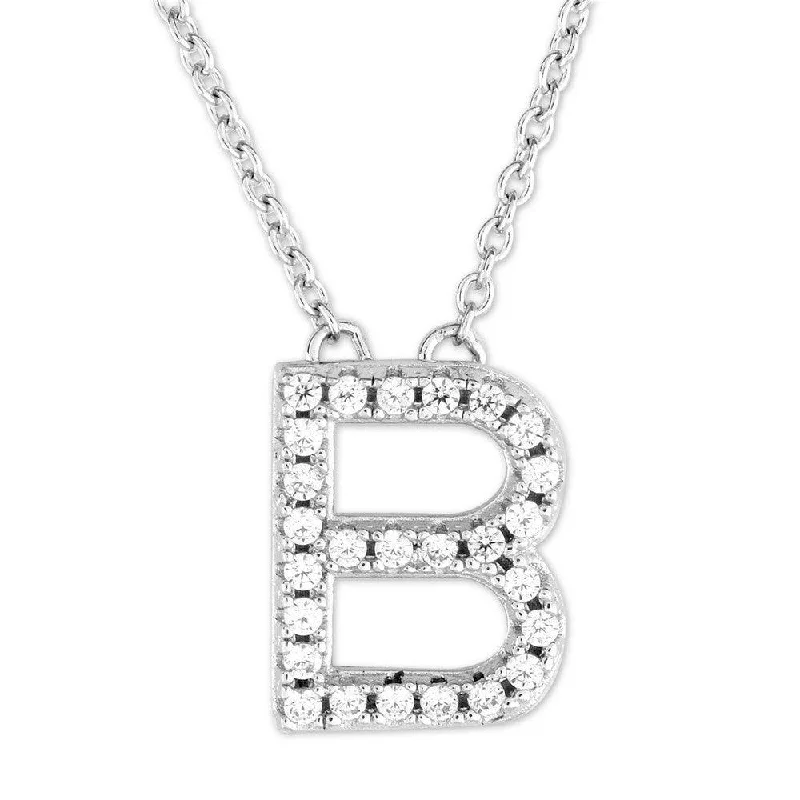 Beautiful necklaces and pendants with moonstone for an ethereal, mystical appearance-Sterling Silver Micro Pave "B" Pendant Necklace