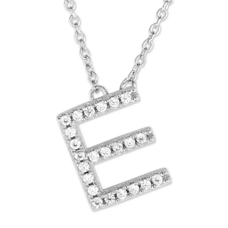 Fashionable necklaces and pendants with birthstones for a personalized gift idea-Sterling Silver Micro Pave "E" Pendant Necklace