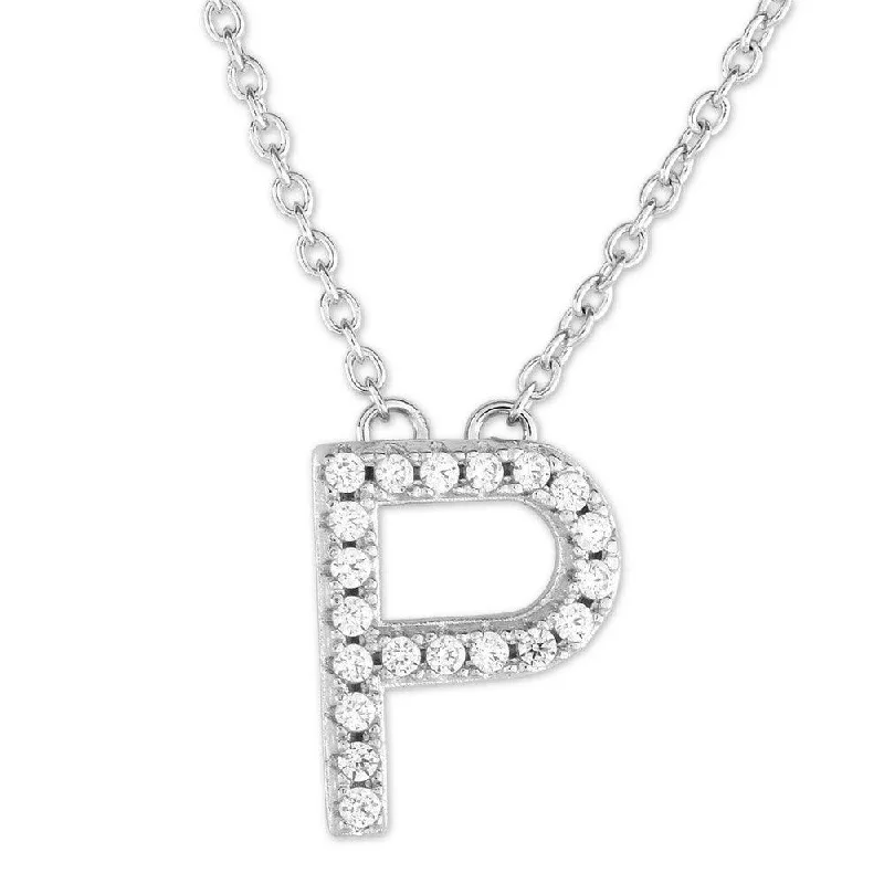 Stunning necklaces and pendants with chakra stones for healing and balance-Sterling Silver Micro Pave "P" Pendant Necklace