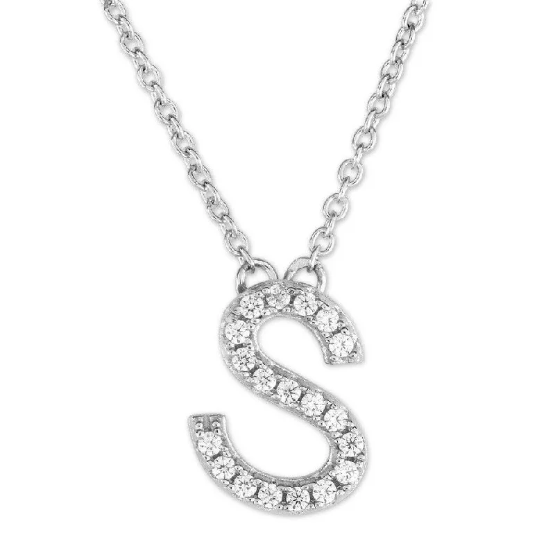 Necklaces and pendants with matching rings for a coordinated set of jewelry-Sterling Silver Micro Pave "S" Pendant Necklace