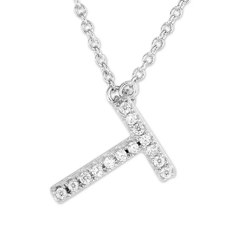 Stunning necklaces and pendants with ruby and diamond combinations for a luxurious effect-Sterling Silver Micro Pave "T" Pendant Necklace