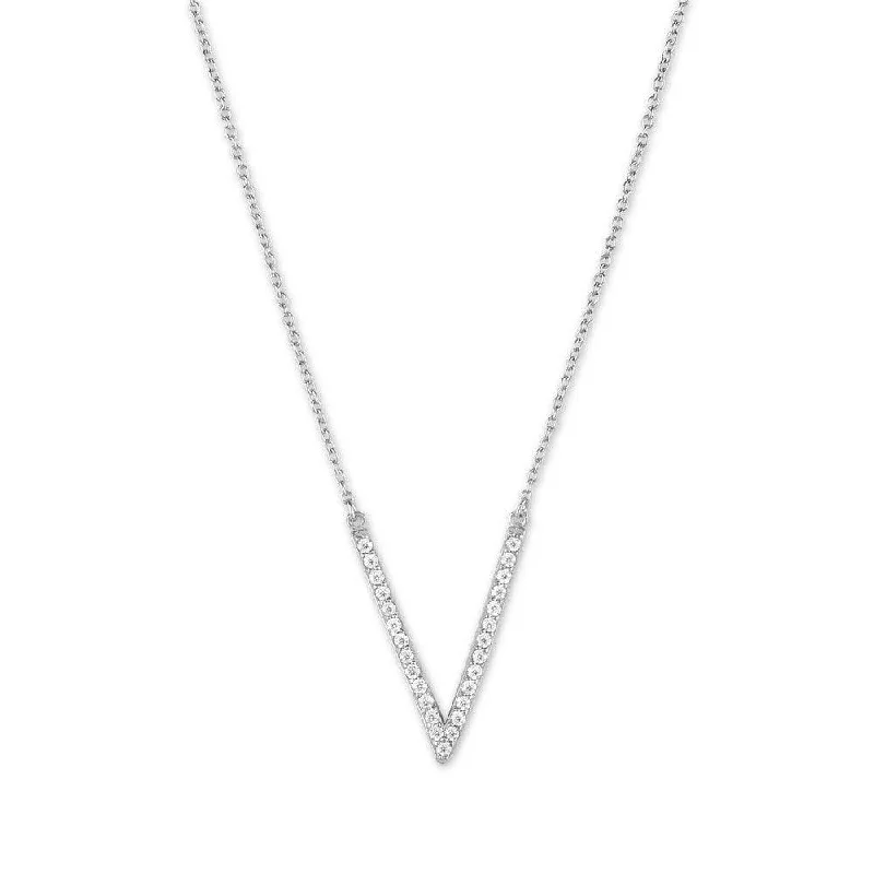 Simple necklaces and pendants with bar pendants for a sleek modern design-Sterling Silver Micro Pave V Pendant Necklace