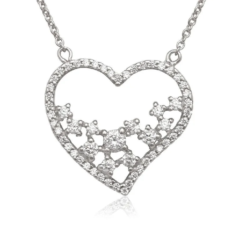 Necklaces and pendants with matching rings for a coordinated set of jewelry-Sterling Silver Open Cubic Zirconia Heart Necklace