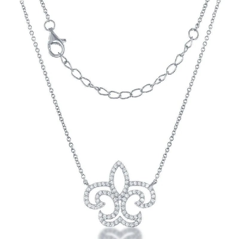 Fashionable necklaces and pendants with birthstones for a personalized gift idea-Sterling Silver Open CZ Fleur De Lis Necklace