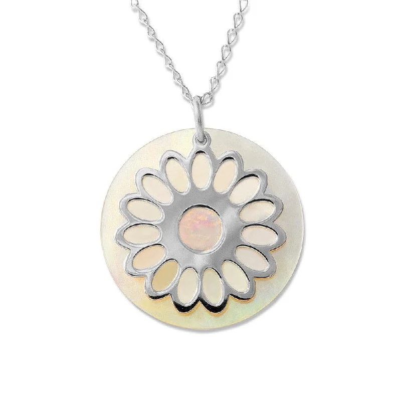 Necklaces and pendants with crescent moon designs for a celestial and mystical feel-Sterling Silver Open Daisy Round MOP Disc Necklace