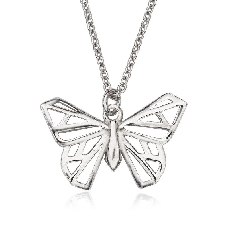 Necklaces and pendants with custom designs for a completely unique jewelry piece-Sterling Silver Open Origami Butterfly Necklace