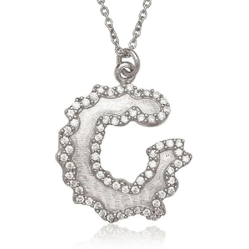 Necklaces and pendants with abstract shapes for a modern, creative appearance-Sterling Silver Open Wavy Circle with Jagged CZ Border Necklace