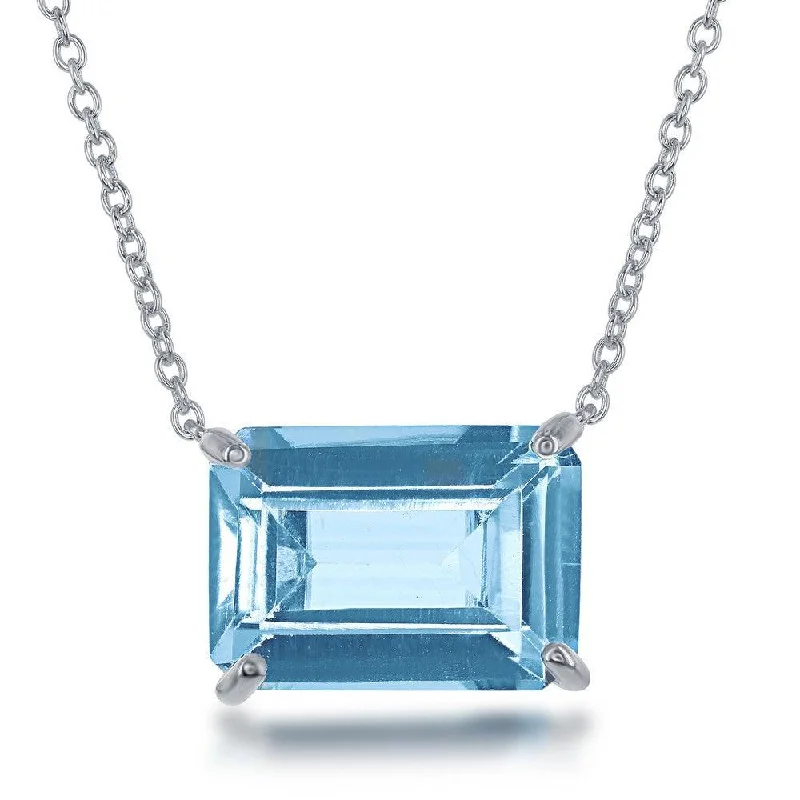 Necklaces and pendants with love knot designs for a romantic, meaningful symbol-Sterling Silver Rectangle Blue Topaz Prong Set Necklace