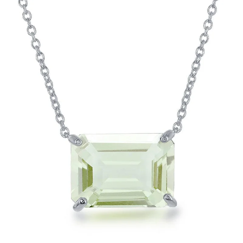 Necklaces and pendants with diamond pendants for a luxurious sparkling effect-Sterling Silver Rectangle Green Amethyst Prong Set Necklace