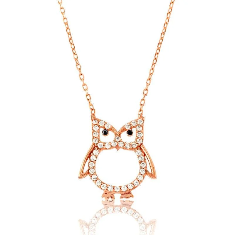 Best necklaces and pendants with zodiac signs for a celestial, astrology-inspired vibe-Sterling Silver Rose Gold CZ Open Owl Necklace