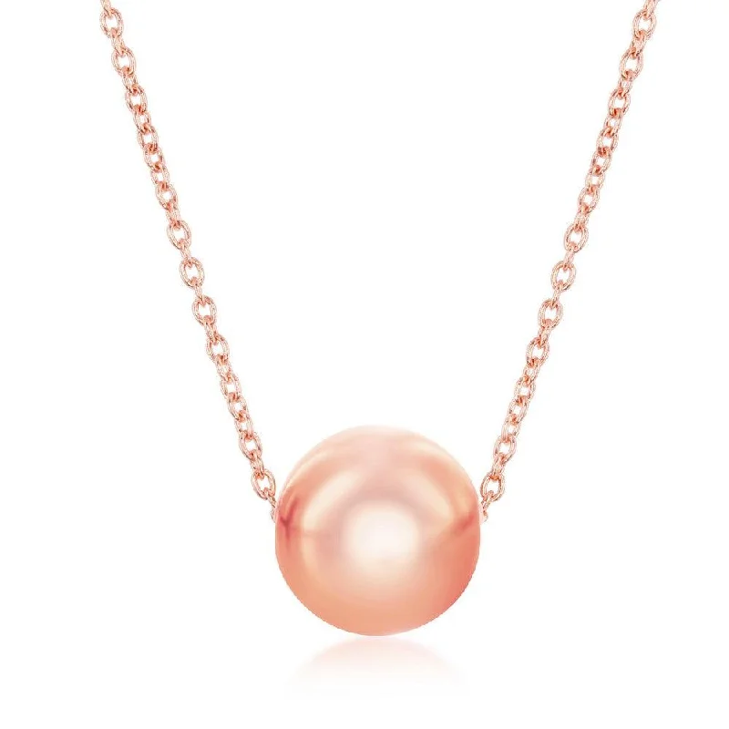 Best necklaces and pendants with crystal accents for a sparkling and elegant style-Sterling Silver Rose Gold Plated 10mm Bead Necklace