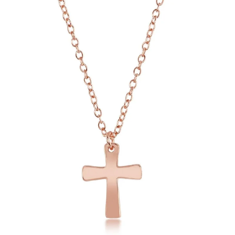 Elegant necklaces and pendants with infinity symbols for timeless designs-Sterling Silver Rose Gold Plated Cross Design Necklace