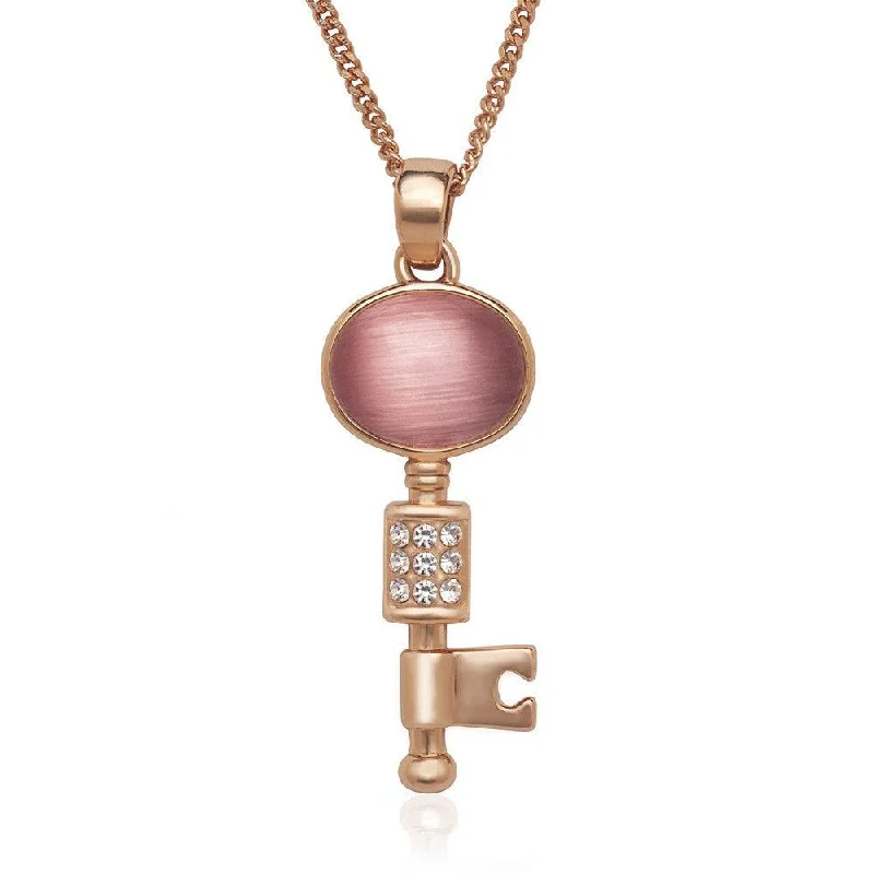 Stunning necklaces and pendants with sapphire gemstones for a luxurious blue hue-Sterling Silver Rose Gold Plated Crystals Key Necklace