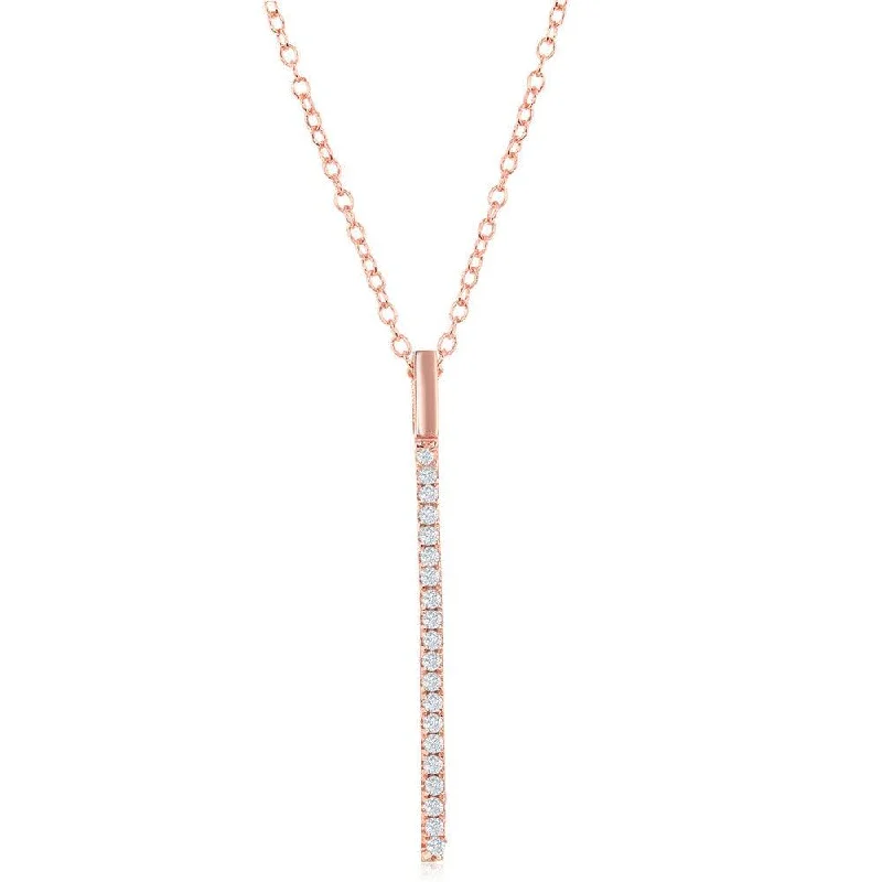 Necklaces and pendants with crescent moon designs for a celestial and mystical feel-Sterling Silver Rose Gold Plated CZ Vertical Bar Necklace