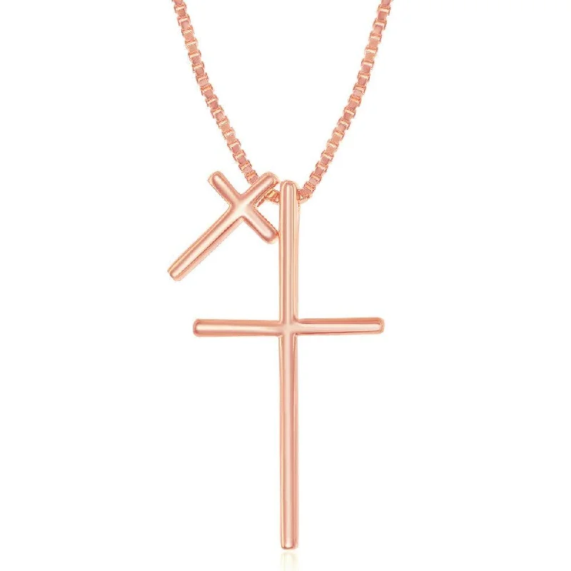 Necklaces and pendants with star-shaped designs for a whimsical, celestial touch-Sterling Silver Rose Gold Plated Double Cross Necklace