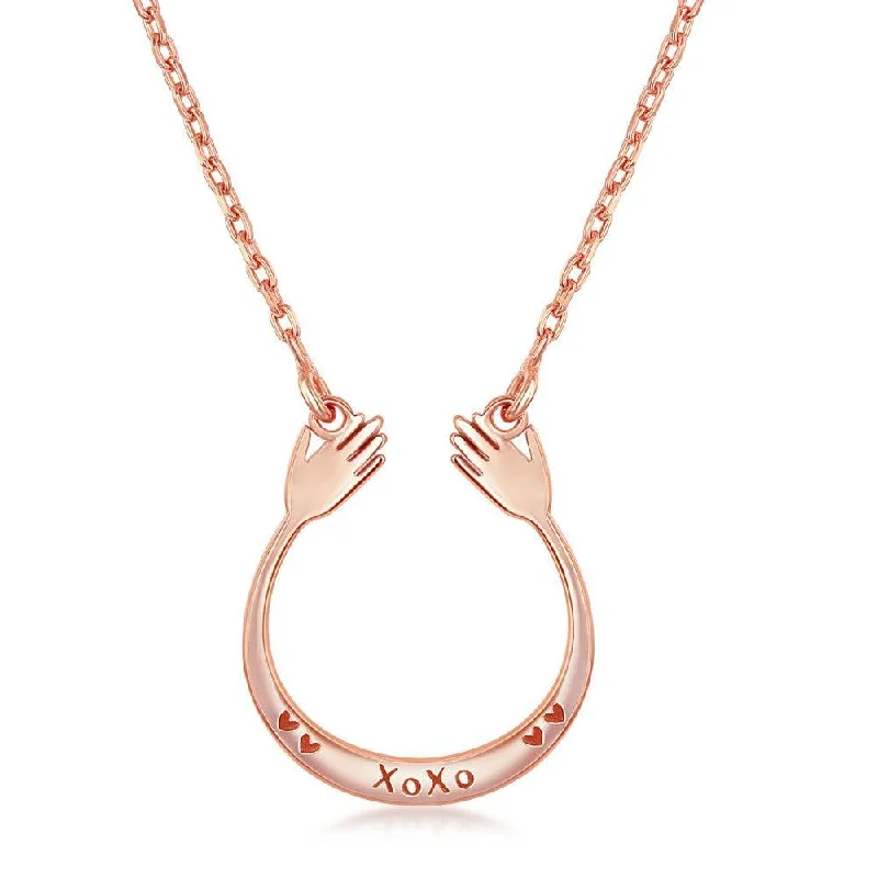 Necklaces and pendants with geometric pendants for a clean, contemporary design-Sterling Silver Rose Gold Plated "XOXO U Hands" Necklace