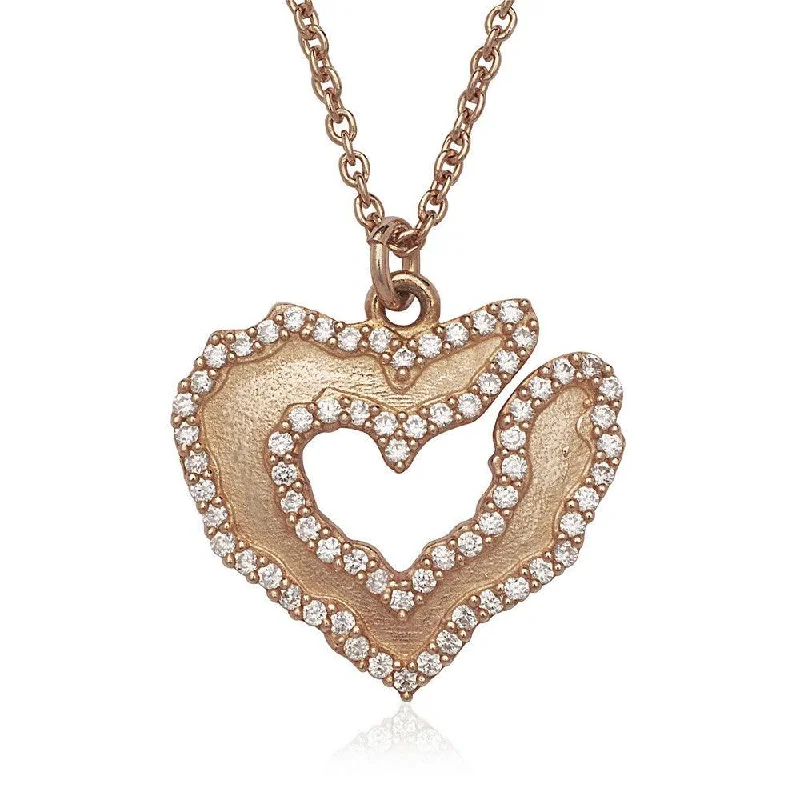 Best necklaces and pendants for weddings with matching designs for bride and groom-Sterling Silver Rose GP Heart with CZ Border Necklace