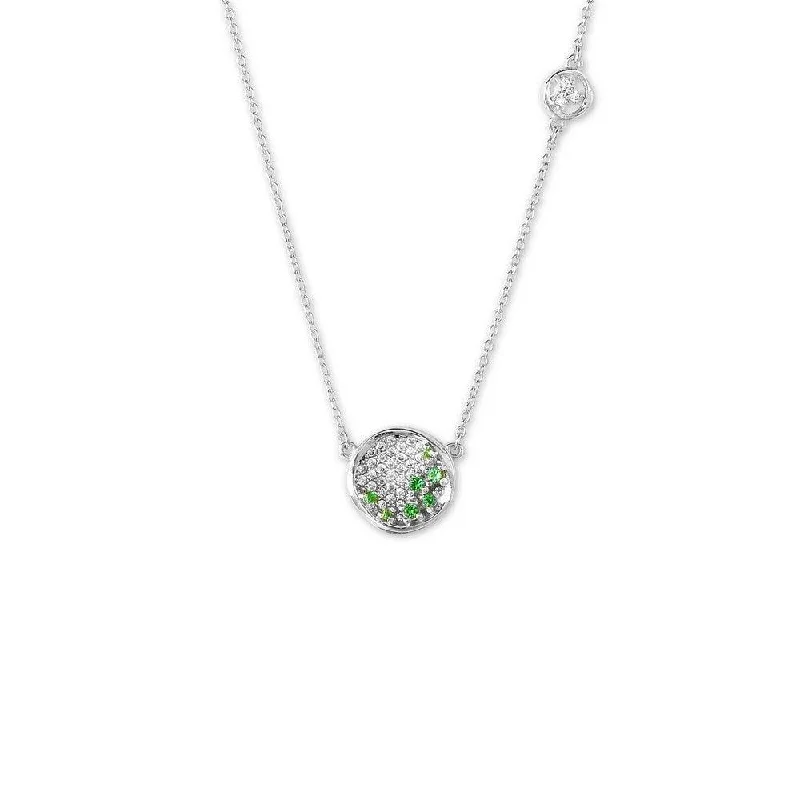 Best necklaces and pendants with matching rings for a coordinated jewelry set-Sterling Silver Round Green CZ Micro Pave Necklace