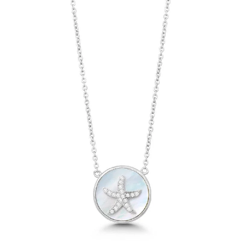 Necklaces and pendants with zodiac constellation designs for an astrological touch-Sterling Silver Round MOP CZ Starfish Necklace