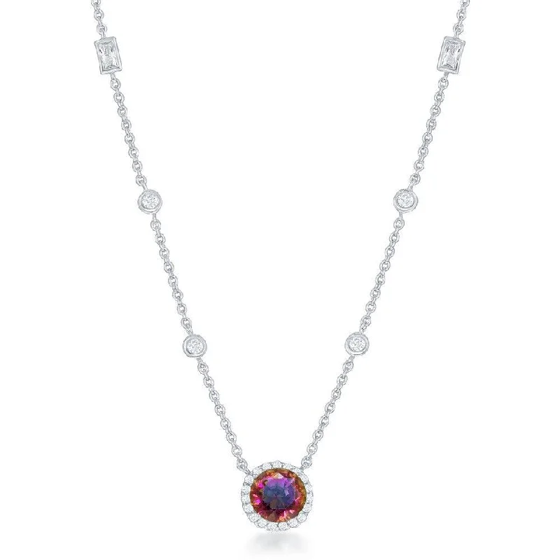 Best necklaces and pendants with silver chains for a sleek, timeless look-Sterling Silver Round Rainbow and Clear CZ Necklace