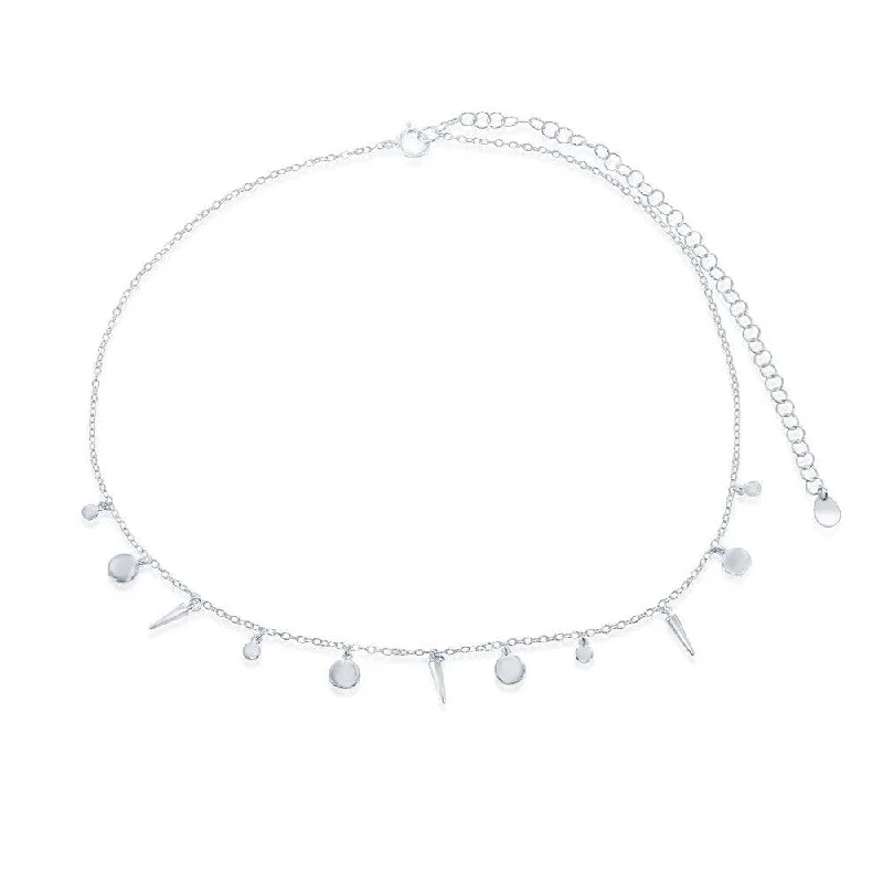 Necklaces and pendants with matching rings for a coordinated set of jewelry-Sterling Silver Shiny Discs and Spikes Choker Necklace