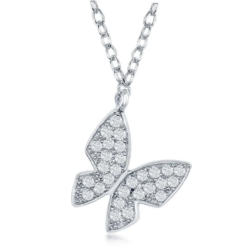 Necklaces and pendants with clear quartz for a pure and radiant look-Sterling Silver Small CZ Butterfly Necklace