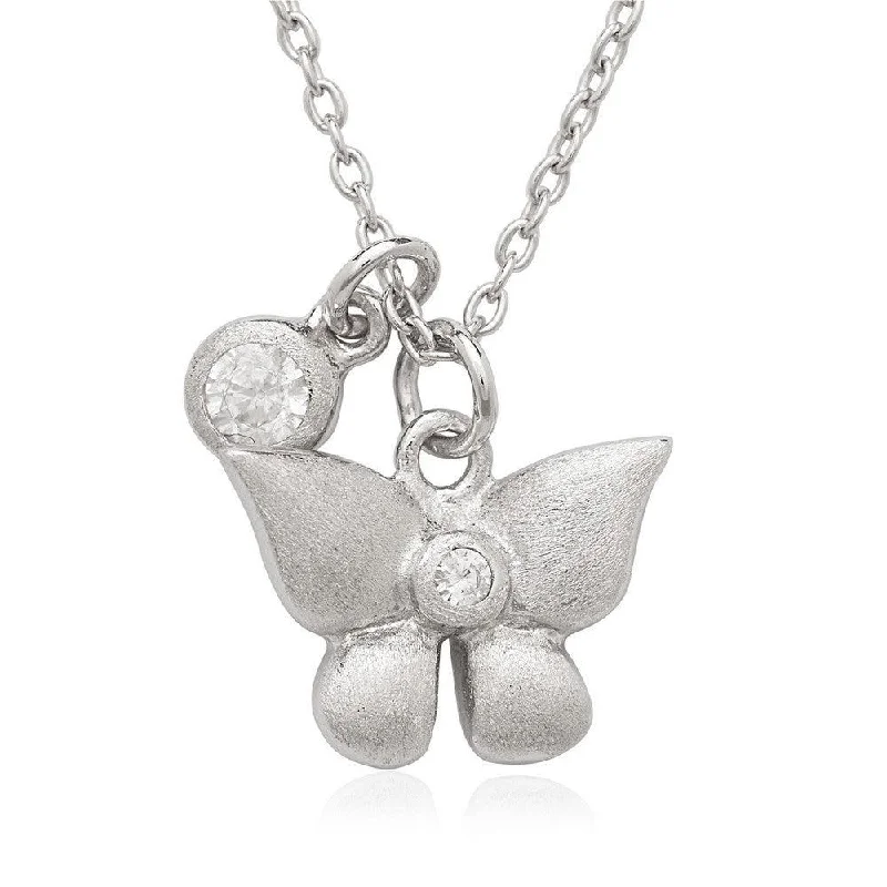 Simple necklaces and pendants with tiny charms for a delicate and casual vibe-Sterling Silver Small CZ with Butterfly Children's Necklace