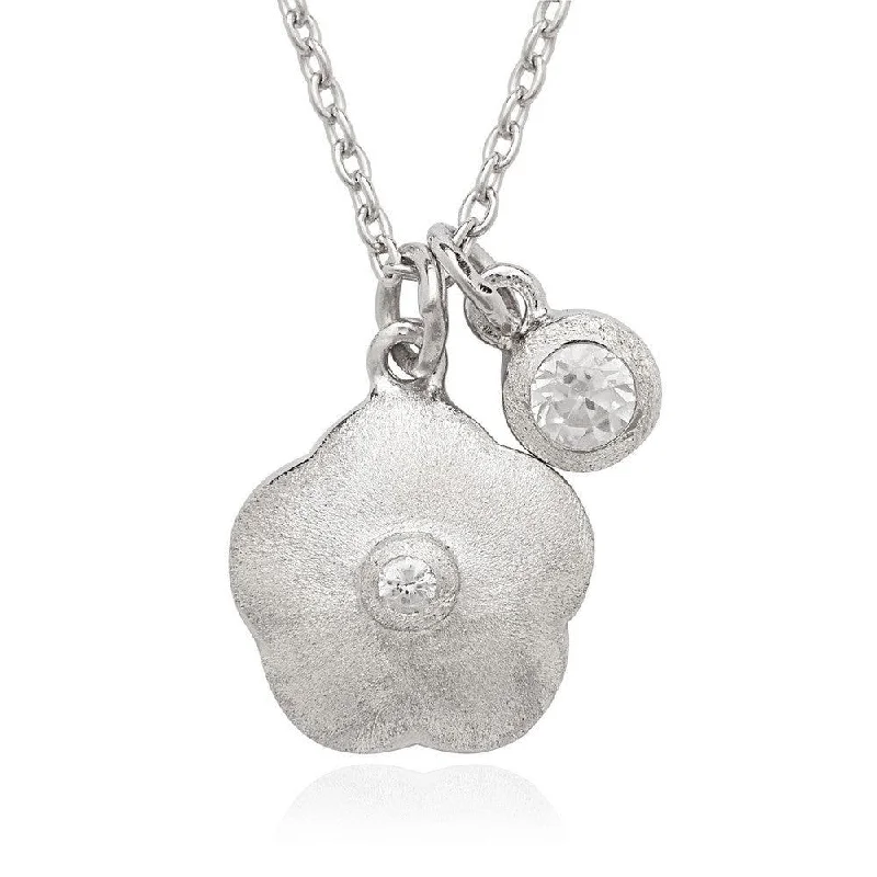 Necklaces and pendants with pearls for a classic and sophisticated touch-Sterling Silver Small CZ with Flower Double Pendant Children's Necklace