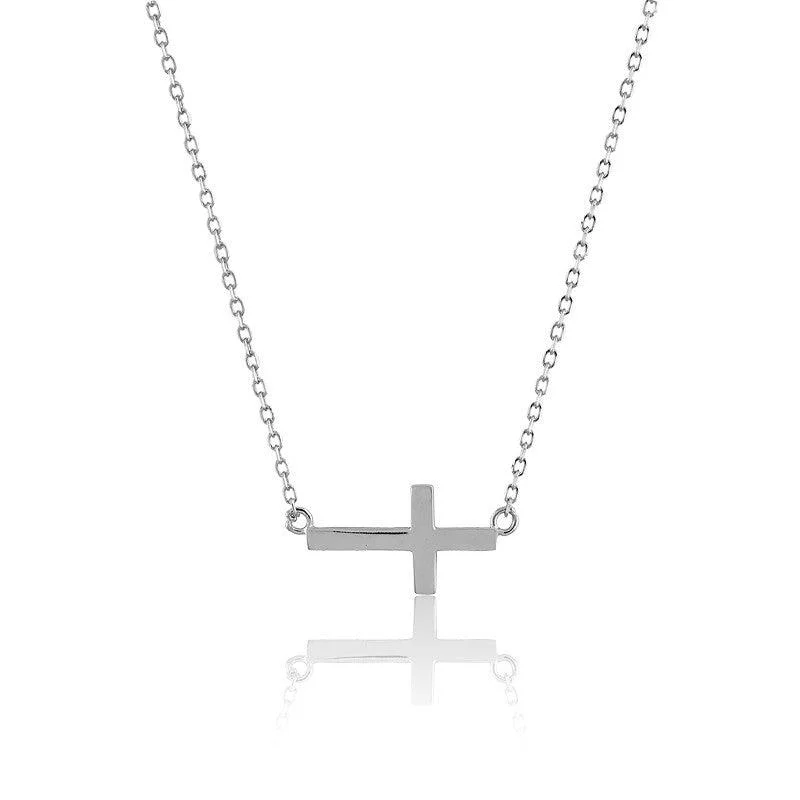 Necklaces and pendants with feather designs for a boho-chic, carefree vibe-Sterling Silver Small Sideways Cross Necklace