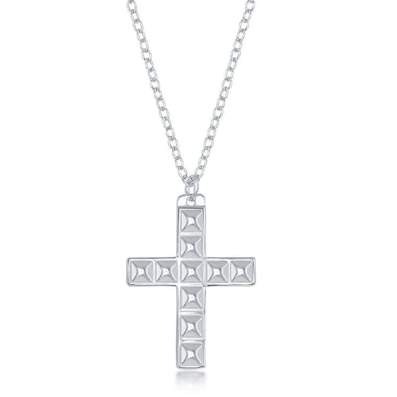 Beautiful necklaces and pendants with tree branch motifs for a nature-inspired design-Sterling Silver Studded Cross Design Necklace