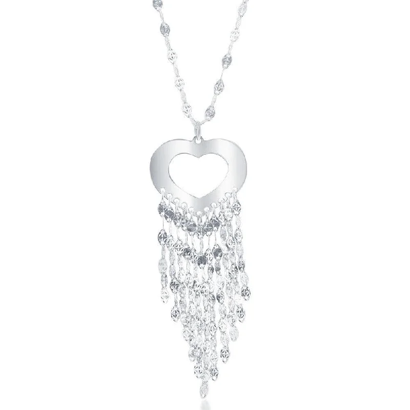 Best necklaces and pendants with intricate filigree for vintage-inspired elegance-Sterling Silver Tasseled Open Heart Necklace